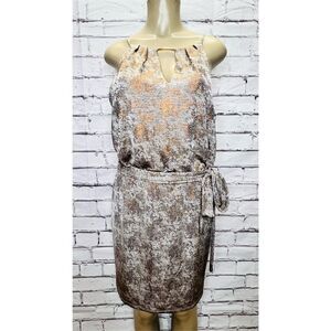 White House Black Market Womens Silver Metallic Jersey Knit Dress Medium